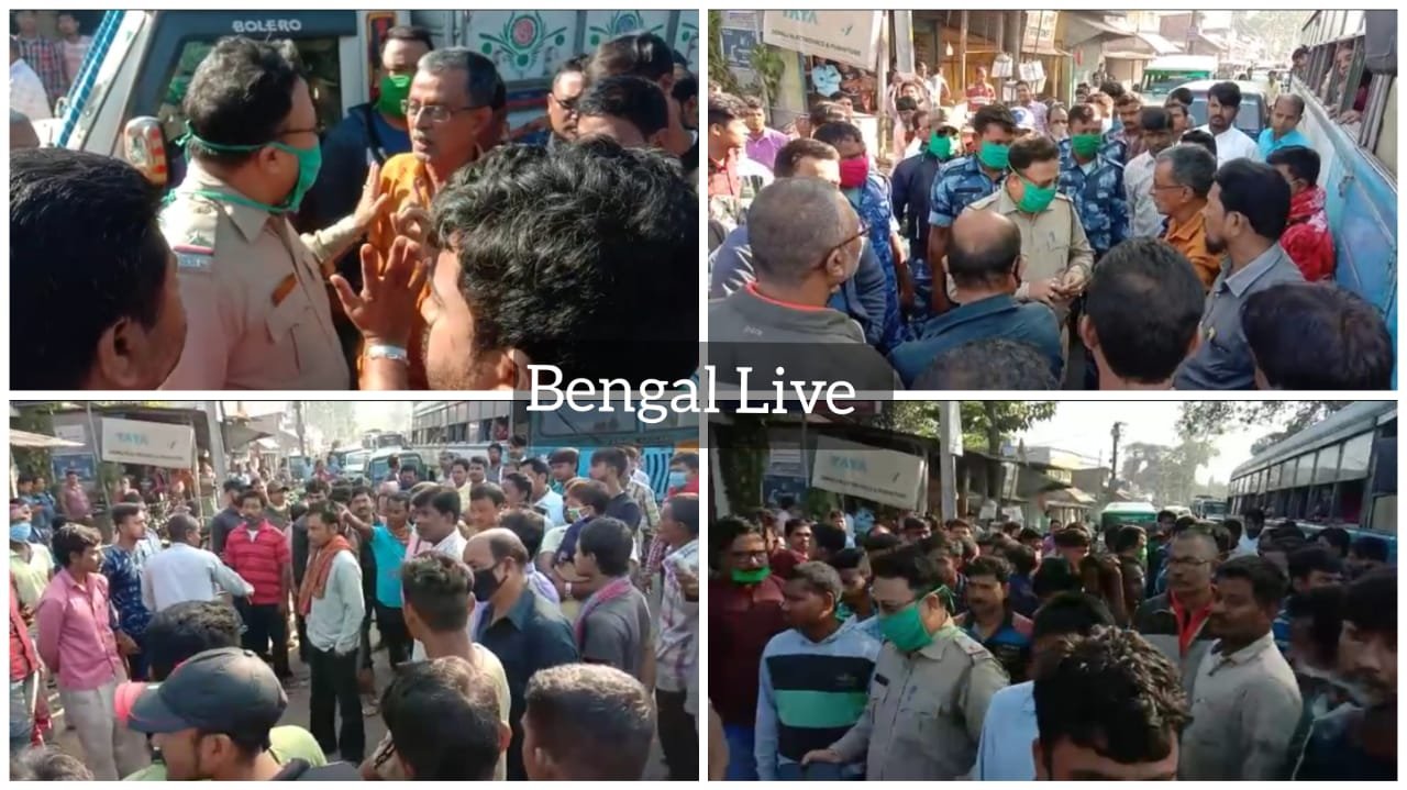 road block in kaliyaganj in protest of kali puja subscription